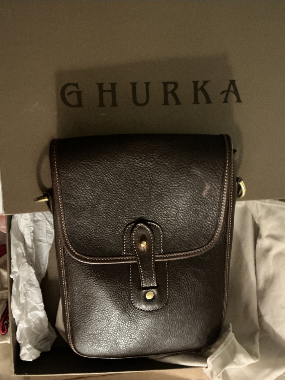 Ghurka Dark Brown Pebbled Leather  Bag